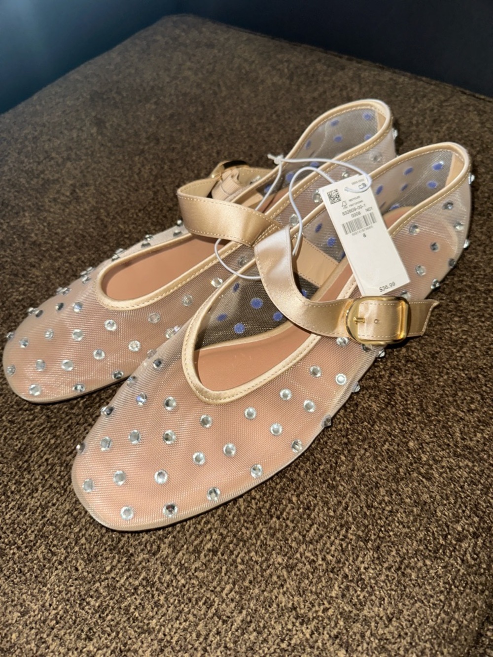 NWT Old Navy Women’s Champagne Crystal Embellished Mary Jane Flats with Buckle
